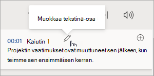 Valitse Muokkaa transkriptiota -osio