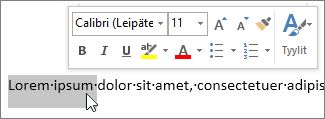 Pikavalikoima ja valittu teksti