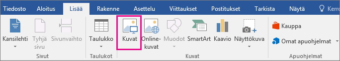 Kuvat-kuvake näkyy korostettuna Lisää-välilehdessä