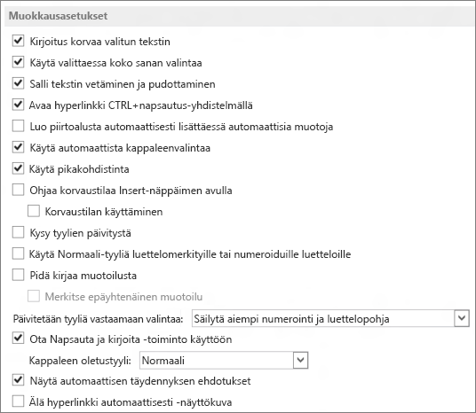 Word 2013:n muokkausasetukset