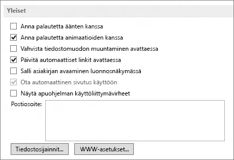 Word 2013:n yleiset asetukset