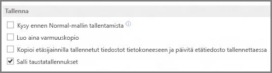 Word 2013:n tallennusasetukset