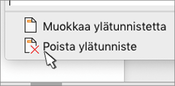 Poista ylätunniste -painike
