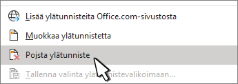 Poista ylätunniste -painike