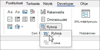 Ryhmäohjausobjekti-valikko