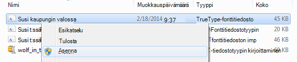 Napsauta fonttia hiiren kakkospainikkeella ja valitse Asenna.