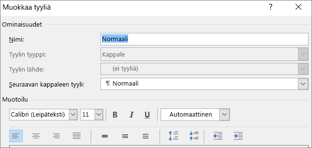 Tyylin muotoilun muokkaaminen Wordissa