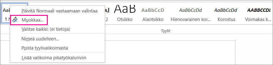 Tyylin muokkaaminen Wordissa