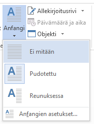 Valitse Ei mitään, jos haluat poistaa anfangin.