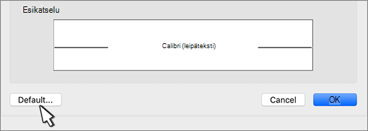 Fontti-valintaikkunassa näkyy korostettuna Oletus-vaihtoehto.