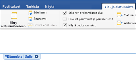 Asiakirjan ylätunnistealue näytetään