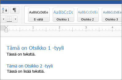 Esimerkkejä Otsikko 1:n ja Otsikko 2:n tyyleistä asiakirjassa