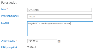 projektin kuvaus Project Online.