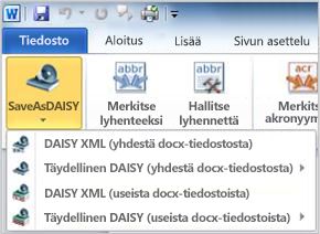 Save as Daisy -painikkeen avattava valikko
