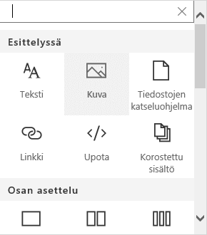 Näyttökuva kuvan verkko-osan valinnasta SharePointissa.
