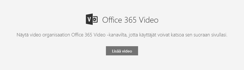 Näyttökuva Office 365:n Lisää video -valintaikkunasta SharePointissa.