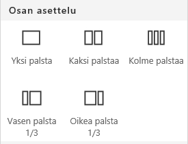 Näyttökuva Osan asettelu -valikosta SharePointissa.