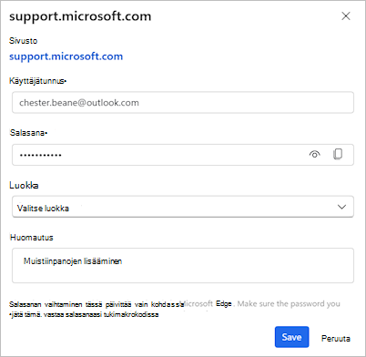 Muokkaa salasanaa -valintaikkuna