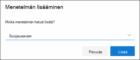 Lisää menetelmä -ruutu, jossa suojausavain on valittuna