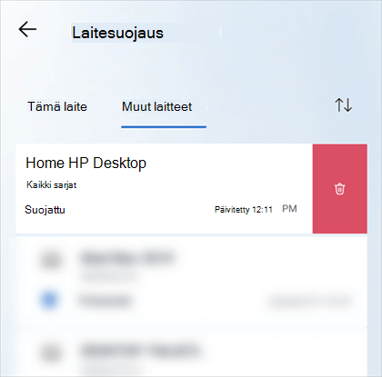 Sipaise mobiililaitteessa vasemmalle laitteessa ja valitse sitten poista laitekuvake laitekortin oikeasta reunasta.