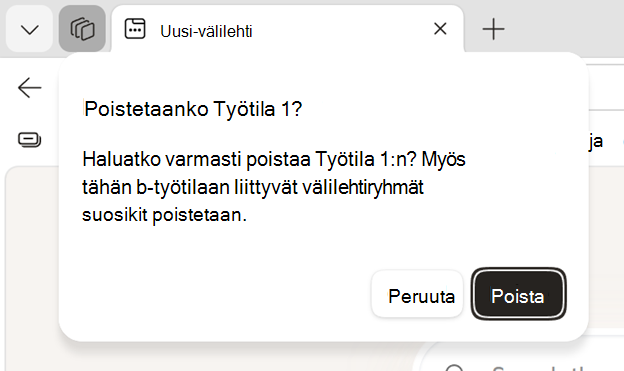 Näyttökuva työtilan vahvistuksen poistamisesta.