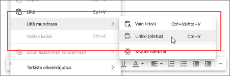 Valitse Liitä linkkinä (oletus)