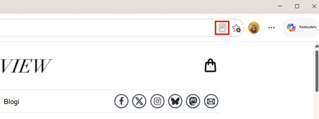 Näyttökuva lukutilasta osoiterivillä.