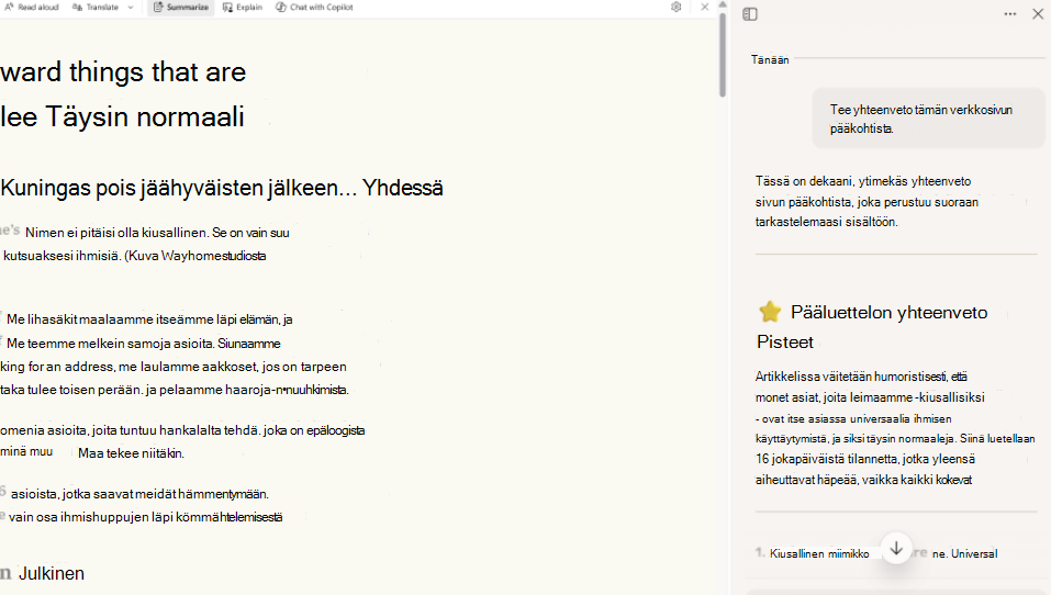Näyttökuva Lukumode-yhteenvedosta.