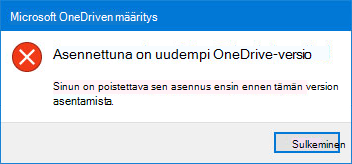 OneDrive-virheen ponnahdusikkuna