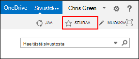Seuraa SharePoint Online -sivustoa ja lisää linkki Office 365:n Sivustot-sivuun.