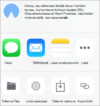 Näyttökuva iOS-järjestelmän OneDrive-sovelluksen Tallenna kuva -painikkeesta