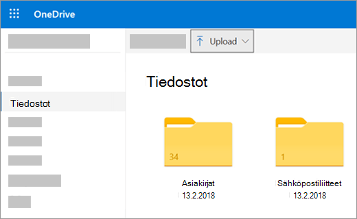 Tiedostojen tai kuvien lataaminen OneDriveen