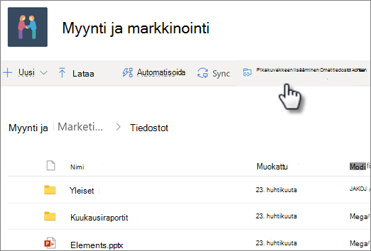 Näyttökuva pikakuvakkeen lisäämisestä OneDriveen jaetusta kirjastosta