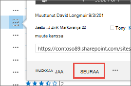 Valitse Seuraa OneDrive for Businessin valintakortin valikosta