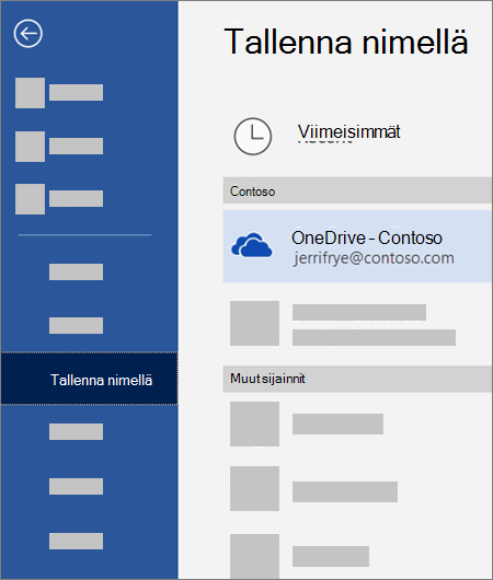 Tiedoston tallentaminen Wordista OneDrive for Businessiin