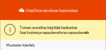 OneDrive-tiedosto käytössä -valintaikkuna