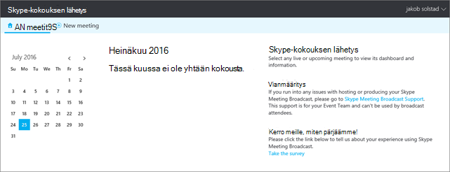 Kuva skype-kokouslähetysportaalista