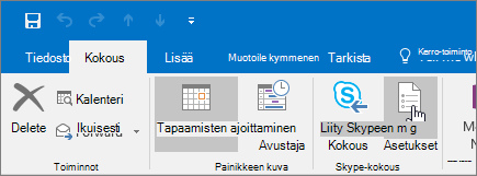 Outlookin Kokouksen asetukset -painike
