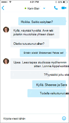 Skype for Business for iOS:n keskustelunäyttö