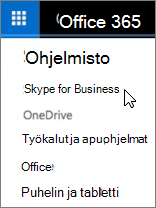 Luettelo Office 365 -ohjelmistoista, joihin kuuluu Skype for Business