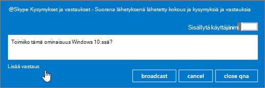 Osallistujan kysymyksen lähettäminen