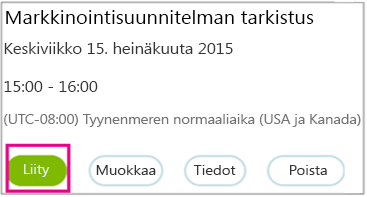 Kokouksen tiedot, jossa Liity-painike korostettuna