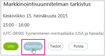 Kokouksen tiedot, jossa Muokkaa-painike korostettuna