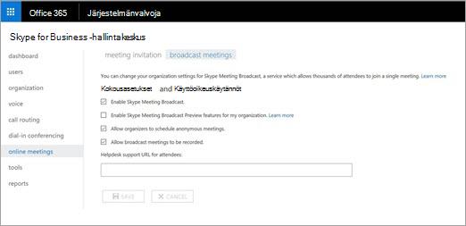 Skype for Business -hallintakeskus