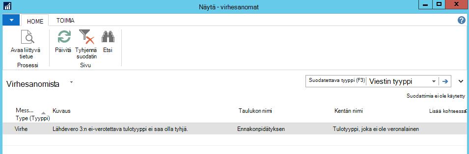 Näyttökuva Avaa liittyvä tietue -funktiosta