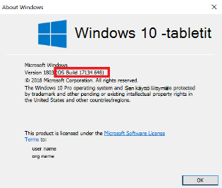 Windows 10:n versiovalintaikkunan kuva