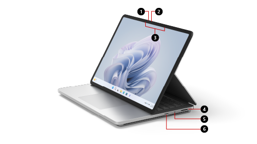 Näyttää, mistä löydät Surface Laptop Studio 2:n ominaisuudet.