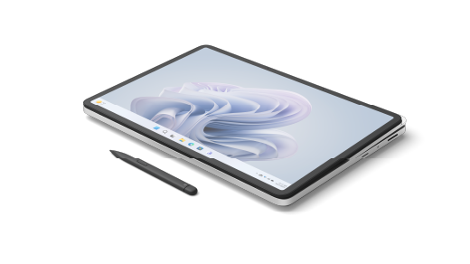 Näyttää Surface Laptop Studio 2:n tablettisijainnin, kun kynä on sen vieressä.