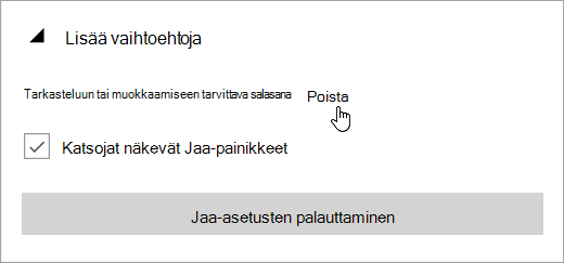Näyttökuva Lisäasetukset-valikosta