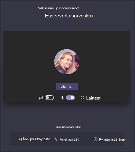 Valitse Teamsin ääni- ja videoasetukset ennen liittymistä